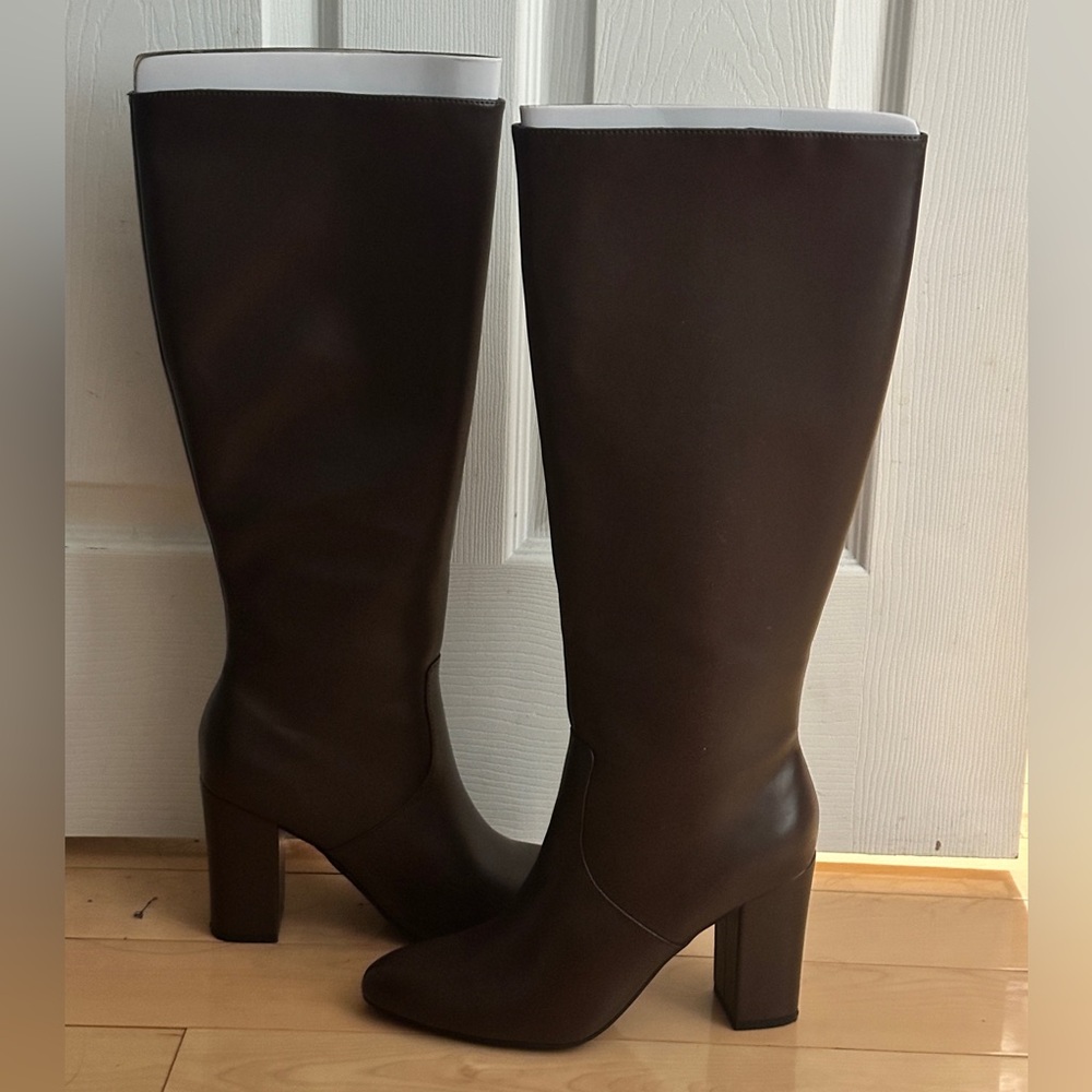 Brown Faux Leather Tall Boots